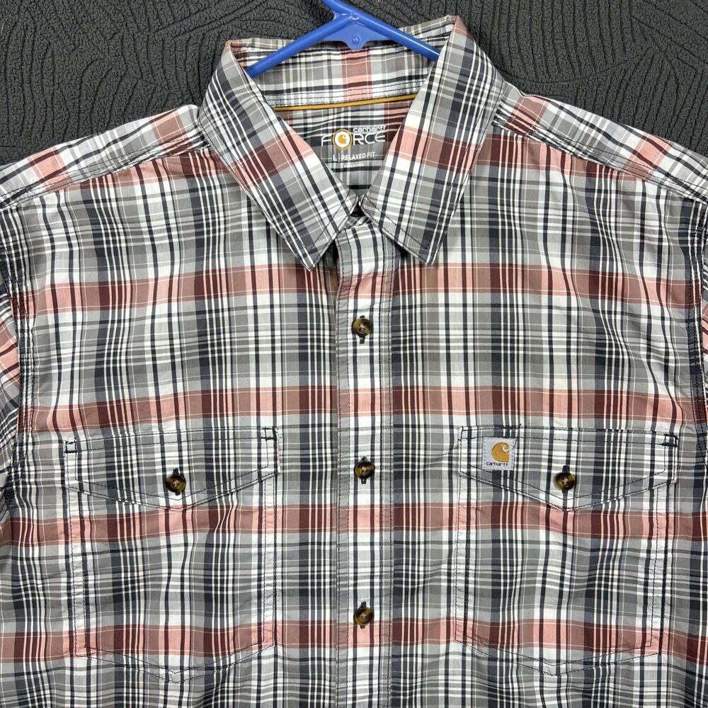 Carhartt Shirt Mens L Blue Plaid Button Up Force Workwear Outdoors Relaxed